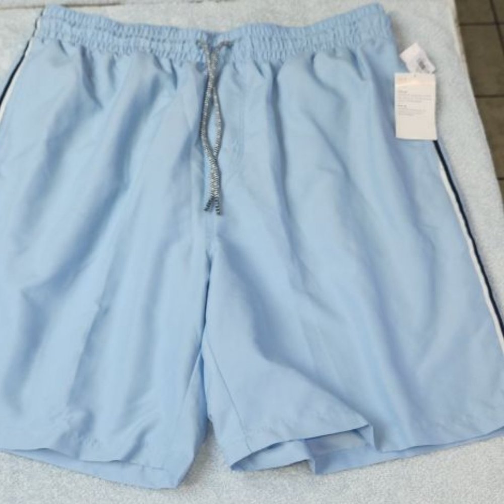Old Navy Men's mesh lined swim trunks, blue-black-white, LG. with 32" waist NWOT